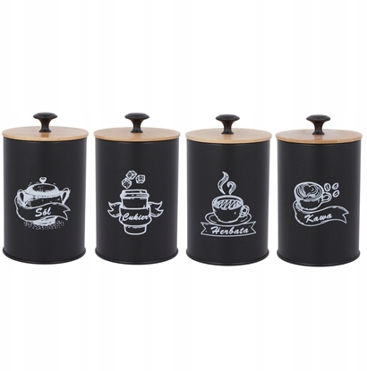 Picture of KOMPLET 4 POJEMNIKÓW KAWA HERBATA CUKIER SÓL 15X11CM BRUNBESTE BB-2687 (NAPISY PL)