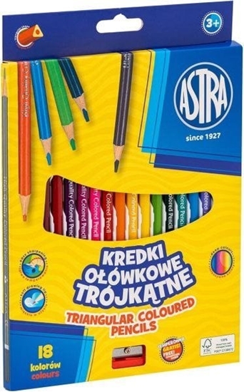 Picture of Kredki oówkowe trójktne ASTRA - 18 kolorów z temperówk