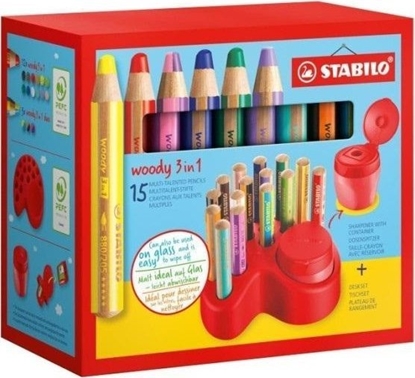 Picture of Kredki Woody 3w1 15szt z pojemnikiem