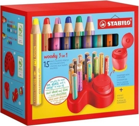 Picture of Kredki Woody 3w1 15szt z pojemnikiem