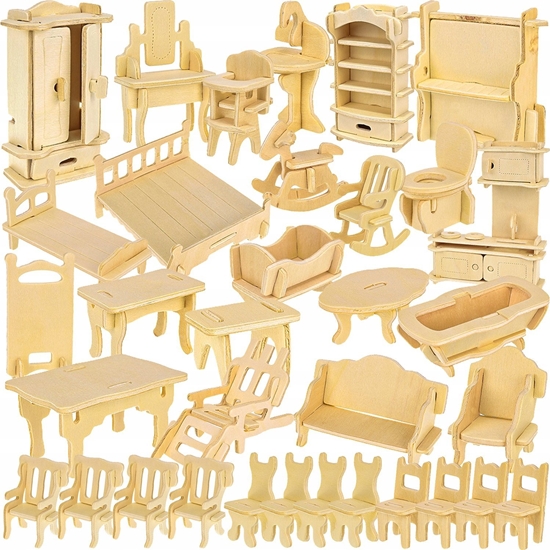 Picture of Kruzzel Zestaw mebelków drewnianych dla lalek 34 el. 23542