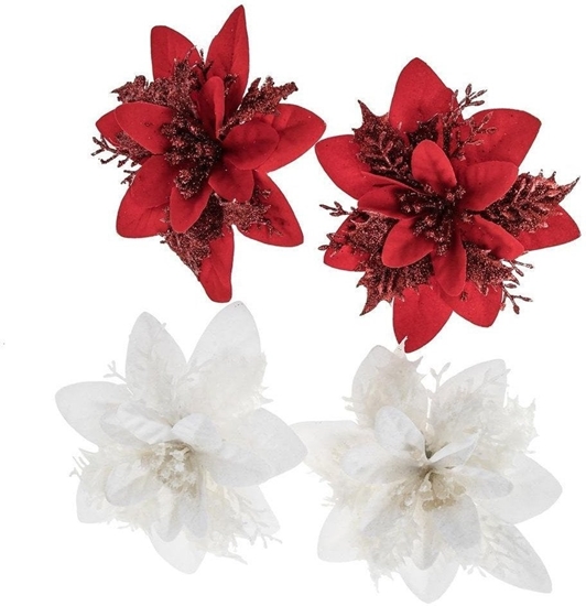 Picture of Kwiaty poinsecji biae, czerwone 14cm 4szt