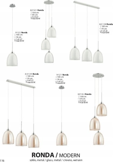 Picture of Lampa wiszca Alfac Alfa Ronda 9121.00 lampa wiszca zwis 1x60W E27 chrom/herbaciana