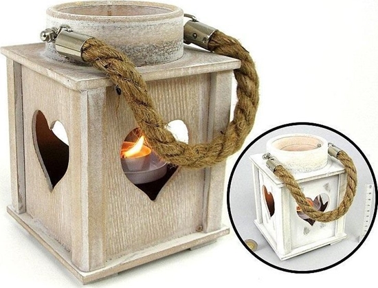 Picture of Lampion na tealight drewniany 12x16x12cm MIX