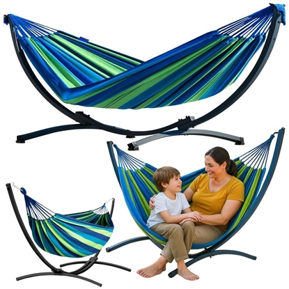 Attēls no Lean Hamak Ogrodowy Ze Stelaem Dwuosobowy Zielono-Niebieski 200x120