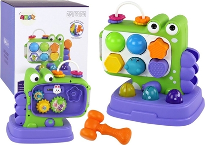 Изображение LeanToys Dinozaur Panel Edukacyjny Whac-A-Mole Sorter Gra Dla Dzieci Fioletowy