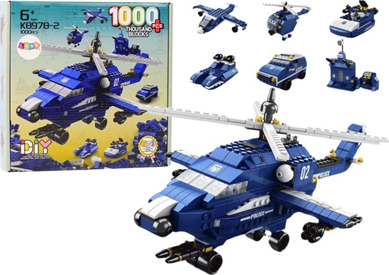 Picture of LeanToys Helikopter migowiec Policyjny Klocki Konstrukcyjne 6w1 Niebieski 1000ele.