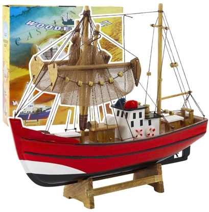 Изображение LeanToys Model Kolekcjonerski Dekoracyjny Statek Kuter Rybacki Czerwony 30x26cm