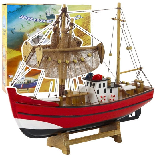 Изображение LeanToys Model Kolekcjonerski Dekoracyjny Statek Kuter Rybacki Czerwony 30x26cm