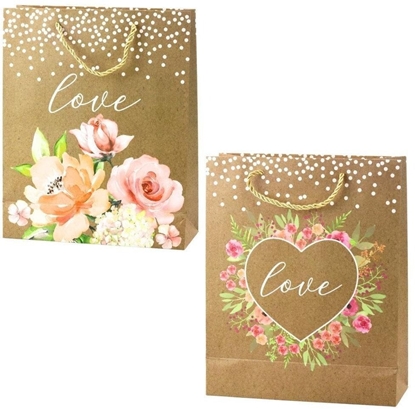 Picture of LeanToys Torba prezentowa 32x26x10cm Love Kwiaty brokat MIX