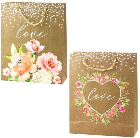 Picture of LeanToys Torba prezentowa 32x26x10cm Love Kwiaty brokat MIX