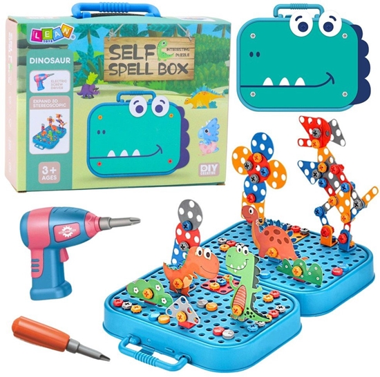 Picture of LeanToys Zestaw Do Skrcania DIY Walizka Ukadanka Dinozaury Klocki Wkrtarka 228el.