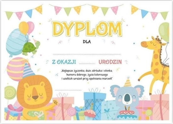 Изображение LearnHow Dyplom A4 urodzinowy - Wesoe zwierzaczki 5szt