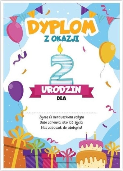Изображение LearnHow Dyplom A5 urodzinowy - drugie urodziny 5szt
