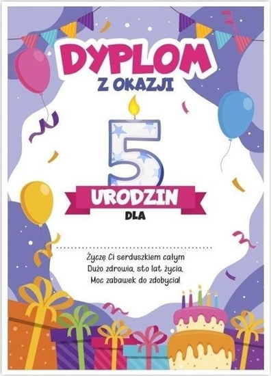 Изображение LearnHow Dyplom A5 urodzinowy - pite urodziny 5szt