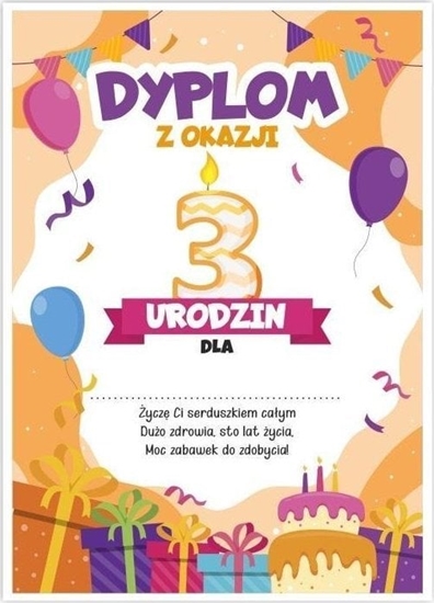 Изображение LearnHow Dyplom A5 urodzinowy - trzecie urodziny 5szt