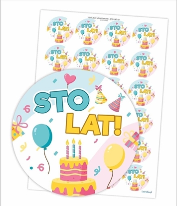 Attēls no LearnHow Naklejki urodzinowe - Sto lat! 24szt