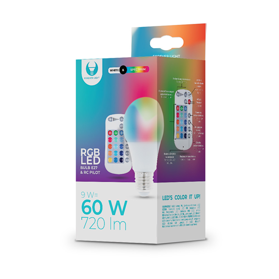 Picture of LED Bulb E27 A60 RGB + White 9W + RC Forever Light