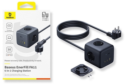 Picture of Listwa zasilajca Baseus EnerFill FA11 67W kostka USB-A + USB-C + 3 x gniazdo EU 1,5m - czarna