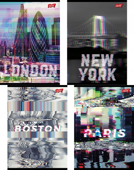 Picture of MAJEWSKI Zeszyt A5 60k linia laminowany GLITCHED CITY z lakierem miejscowym p10 mix cena za 1 szt