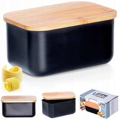 Attēls no Maselniczka Pojemnik na Maso Stalowa Czarna Bambusowa VILDE 15x10x7,5 cm