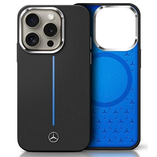 Изображение Mercedes-Benz Mercedes Silicone Blue Stripe MagSafe iPhone 16 Case - Black