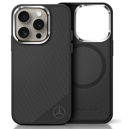 Attēls no Mercedes-Benz Mercedes Silicone Tonal Logo Wood Pattern MagSafe iPhone 16 Pro Max Case - Black