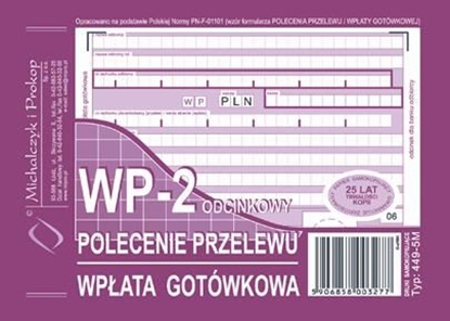 Изображение Michalczyk & Prokop Druk Polecenie przelewu wpata gotówkowa A6, 1+1 kopia, M&P (38K006A)