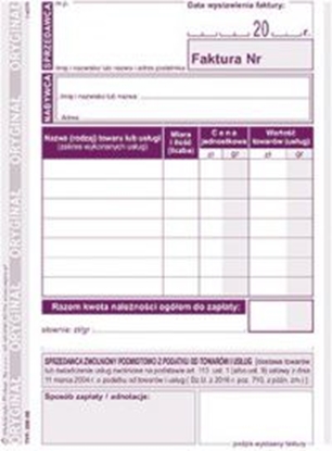 Изображение Michalczyk & Prokop Faktura dla podatnikw zwolnionych podmiotowo z podatku od towarw i usug A6 205-5E