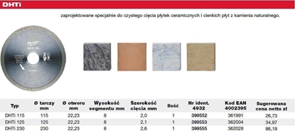 Attēls no Dimanta griešanas disks Milwaukee DHTI 4932399553; 125x22,2 mm
