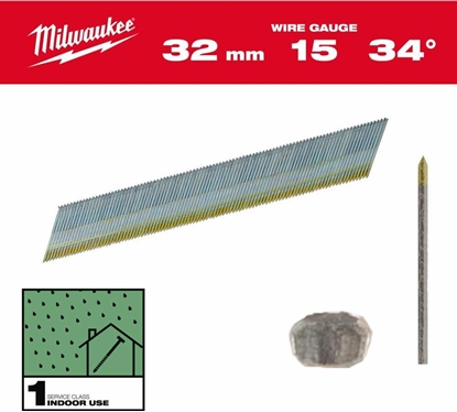 Picture of Milwaukee MILWAUKEE SZTYFTY WYKOCZENIOWE, 15G, GOWA TYPU D 32mm GALWANIZOWANE DO M18 CN15GA /4000szt.