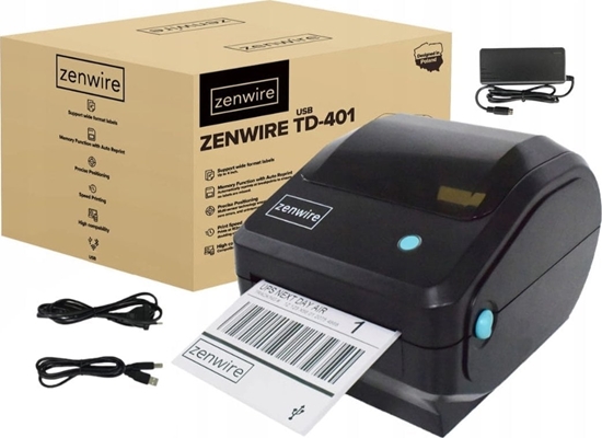 Picture of Mini Drukarka Termiczna do Etykiet Kurierskich Samoprzylepnych 100x150 Przewodowa Zenwire TD-401 USB