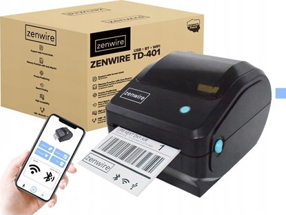 Picture of Mini Drukarka Termiczna Etykiet Kurierskich Samoprzylepnych 100x150 USB Bluetooth Wifi Zenwire TD-401