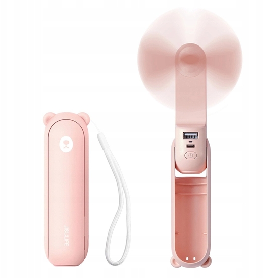 Изображение Mini wentylator Jisulife Handheld Fan Life8 Plus przenony wiatraczek USB z funkcj powerbanka 4500mAh i latark - róowy