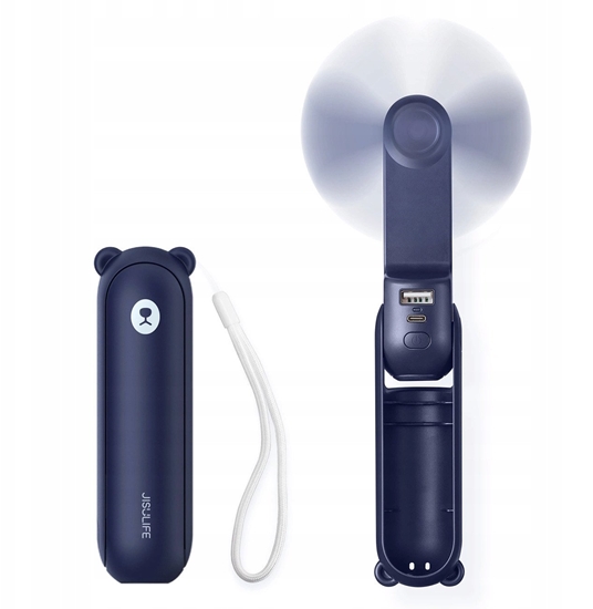 Изображение Mini wentylator Jisulife Handheld Fan Life8 przenony wiatraczek USB z funkcj powerbanka 2000mAh i latark - niebieski