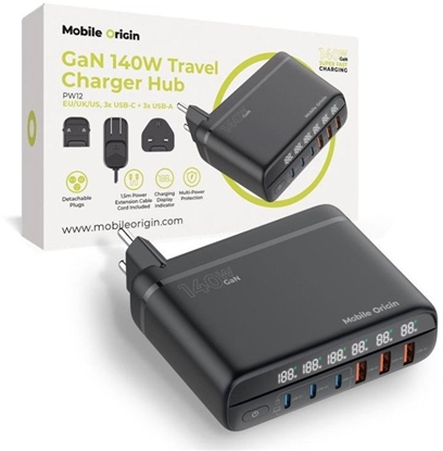Изображение Mobile Origin GaN 140W Travel Charger Hub PW12 EU/UK/US, 3x USB-C + 3x USB-A