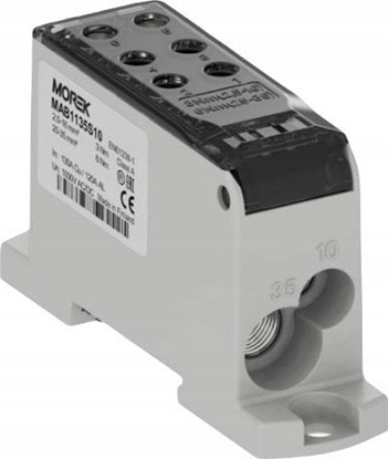 Изображение MOREK Blok dystrybucyjny - rozdzielczy OJL135A czarny AL/CU we:1x2,5-35mm2 /1x2,5-10mm2 wy: 4x2,5-16mm2/2x2,5-10mm2 1000V MAB1135S10