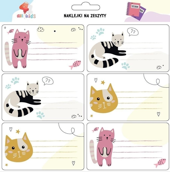 Изображение Naklejki na zeszyty Kotki 6 sztuk