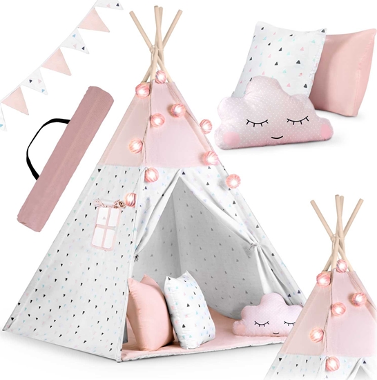 Picture of Namiot tipi dla dzieci z girland i wiatekami Nukido - róowy