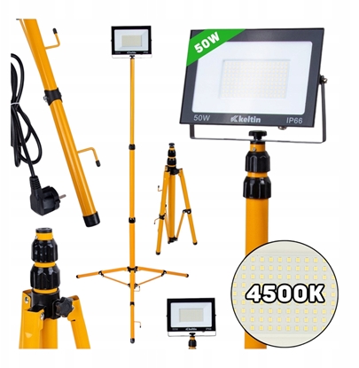 Attēls no Nawietlacz LED 50W ze statywem budowlanym teleskopowym i przewodem  barwa biaa neutralna 4500K (1)