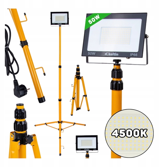 Picture of Nawietlacz LED 50W ze statywem budowlanym teleskopowym i przewodem  barwa biaa neutralna 4500K (1)