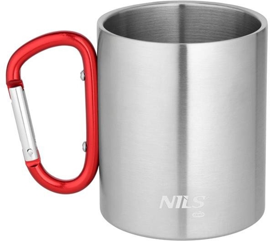 Изображение NC17110 KUBEK KEMPINGOWY Z KARABICZYKIEM 330 ML STAL NIERDZEWNA CZERWONY NILS CAMP