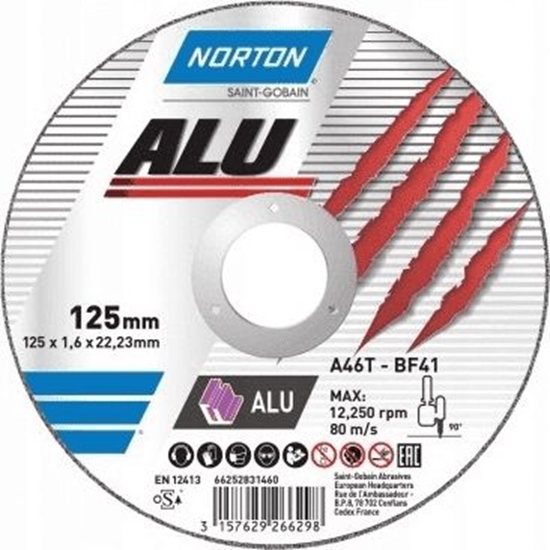 Изображение Norton Clipper tarcza Vulcan do aluminium 125mm x 1.6mm x 22.2mm T41 A46Q (66252828234)
