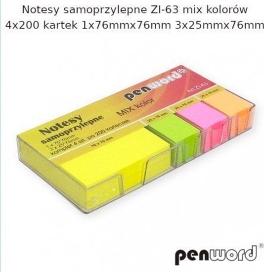Picture of NOTESY SAMOPRZYLEPNE ZI-63 MIX KOLORÓW 4X200 KARTEK 1x76mmx76mm 3x25mmx76mm