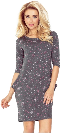 Picture of numoco Sukienka z kieszeniami Jola 40-12 grafitowa w róowe motylki r. XL