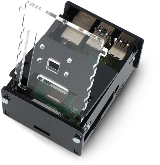 Изображение Obudowa do Raspberry Pi 4B z regulowanym mocowaniem na kamer - czarna}