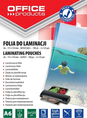 Изображение Office Products Folia do laminowania OFFICE PRODUCTS, A6, 2x125mikr., byszczca, 100szt., transparentna