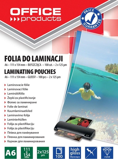 Изображение Office Products Folia do laminowania OFFICE PRODUCTS, A6, 2x125mikr., byszczca, 100szt., transparentna