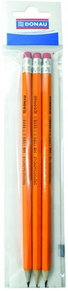 Изображение Oówek drewniany z gumk DONAU, HB, lakierowany, 3 szt., zawieszka, óty