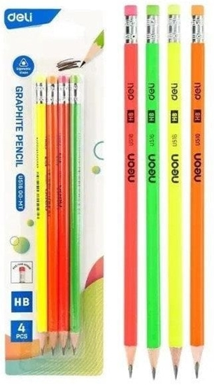 Picture of Oówek neonowy HB z gumk 4szt DELI EDUKAMP